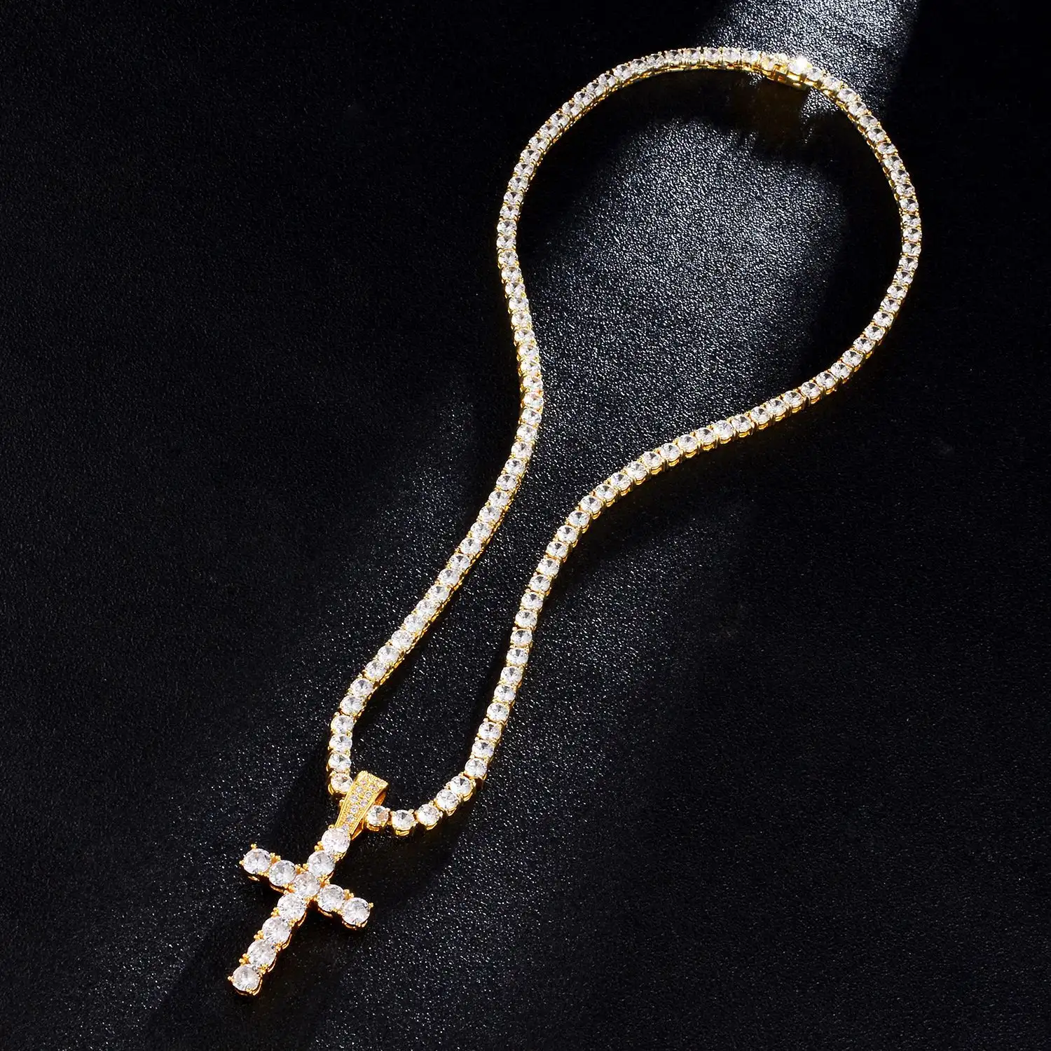 Large Cross Pendant Gold Plated Full Zircon Ornament