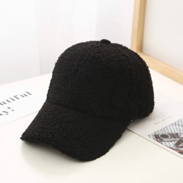 Korean Style Solid Color Light Board Lambswool Baseball Cap For Women Black - Shop at LoveMi