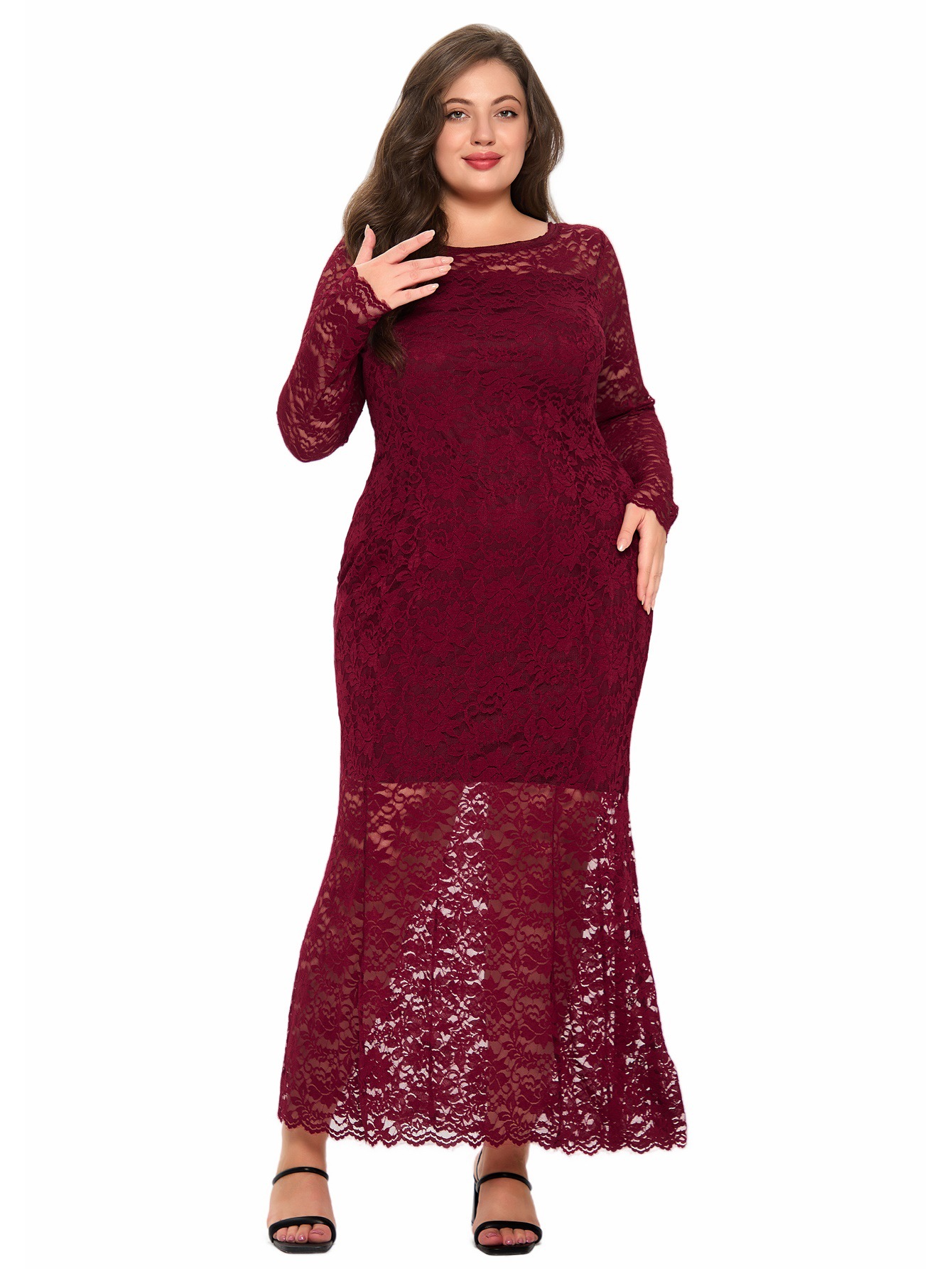 Women's New Lace Slim Fishtail Dress Wine - Shop at LoveMi