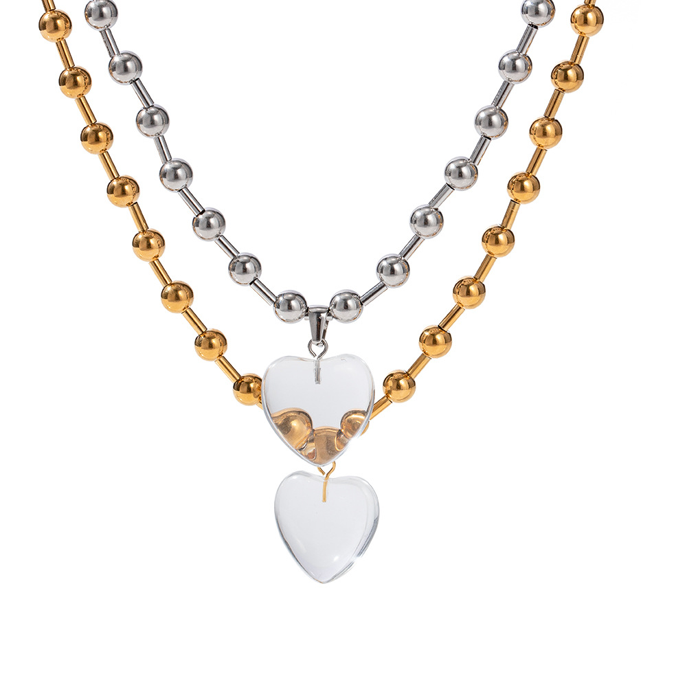 Round Beads Transparent Love Heart Simplicity Beaded Necklace
