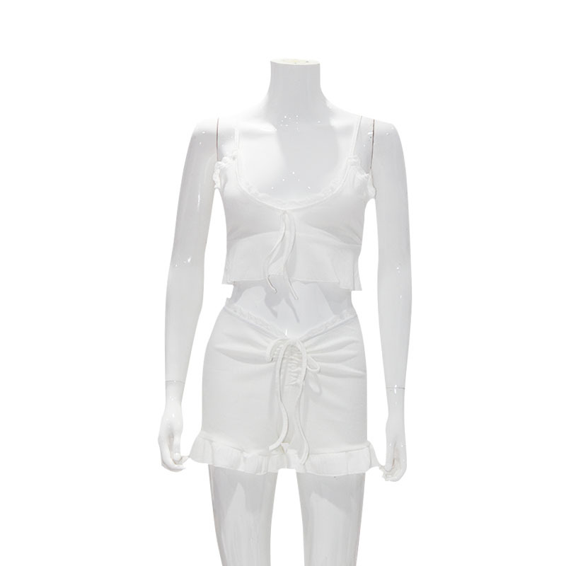 Lace Ruffled Shorts Pajamas Suit White - Shop at LoveMi