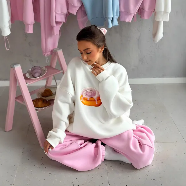 Autumn And Winter Fleece lined Loose Slimming Long Sleeves Crew Neck Pullover Sweatshirt Women White - Shop at LoveMi