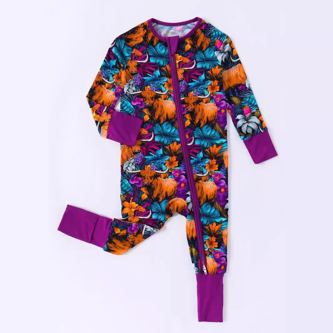 Printed Baby Double-headed Zipper With Booties One-piece Romper