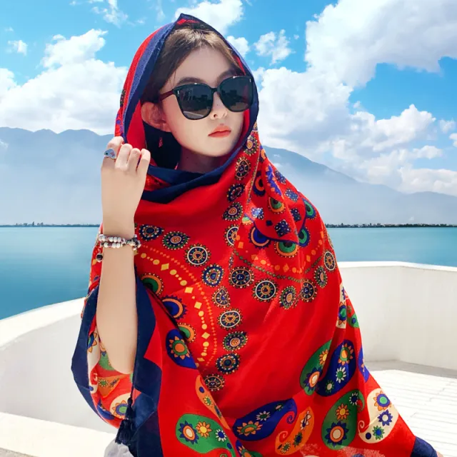 Women's Outer Scarf For Traveling In Western Sichuan Grassland Sun Paisley Red - Shop at LoveMi