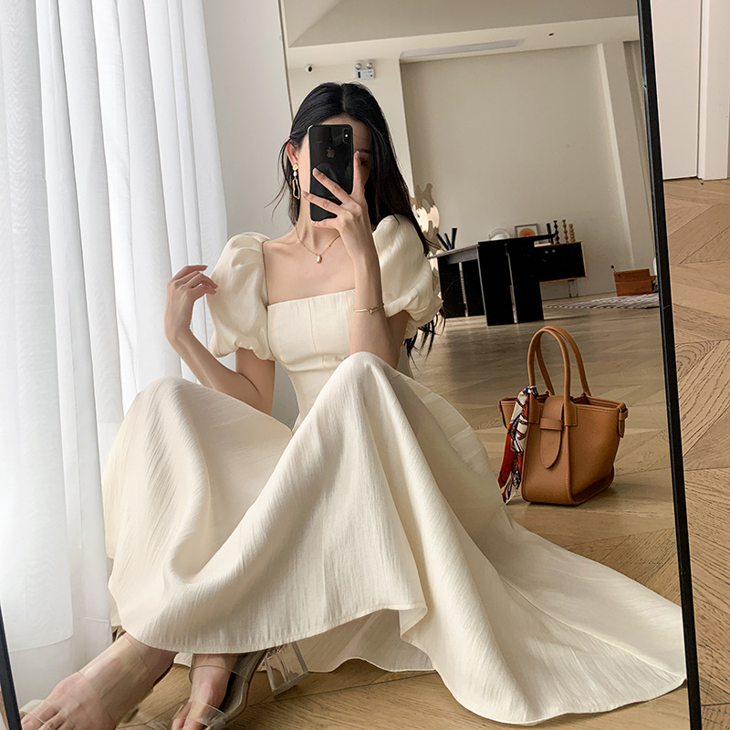 Square-Collar Puff-Sleeve Long Dress, picture 7 of 8