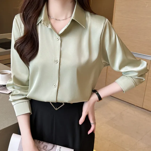 Non ironing Anti wrinkle Satin Shirt For Women Green - Shop at LoveMi