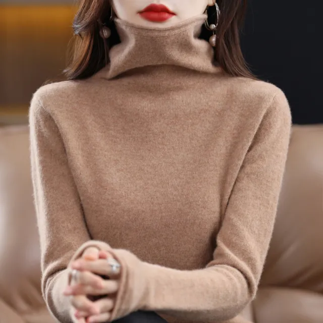 Pile Collar Woolen Sweater Women's Bottoming Shirt Turtleneck Sweater Gold Camel - Shop at LoveMi