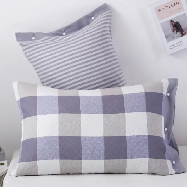 Three layer Gauze Cotton Pillowcase European Style Plaid Light Purple - Shop at LoveMi