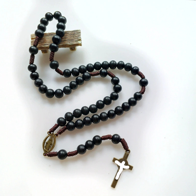 Ornament Hand-woven Black Wooden Bead Beaded Pendant Necklace