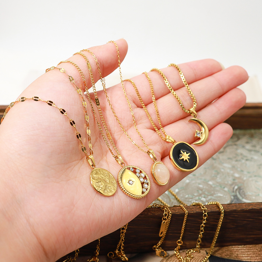 South Korea Ins Titanium Steel Necklace Non-fading All-match Summer Pendant Natural Stone Drop Oil Sweet Clavicle Chain