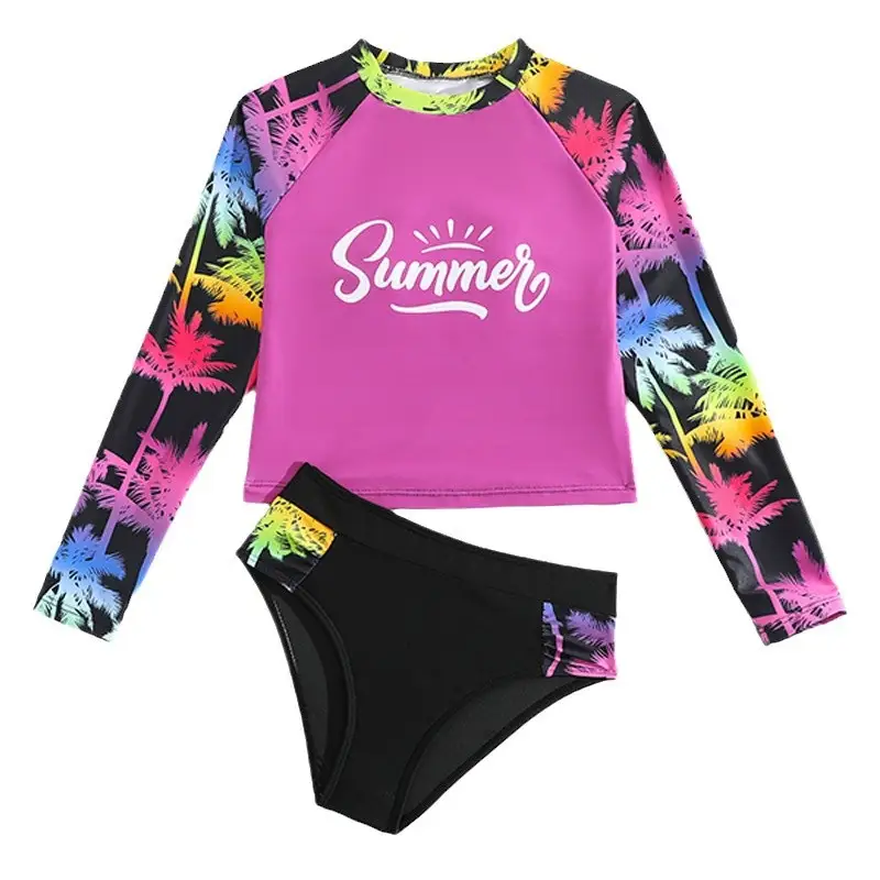 Printed Long-sleeved Conservative Children's Swimsuit