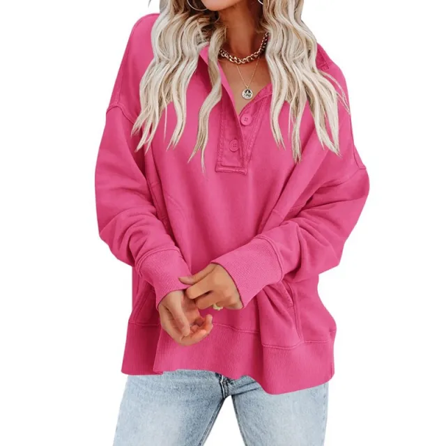 Women's Fashion Casual Loose Pullover Sweatershirt Coat Top Rose Red - Shop at LoveMi
