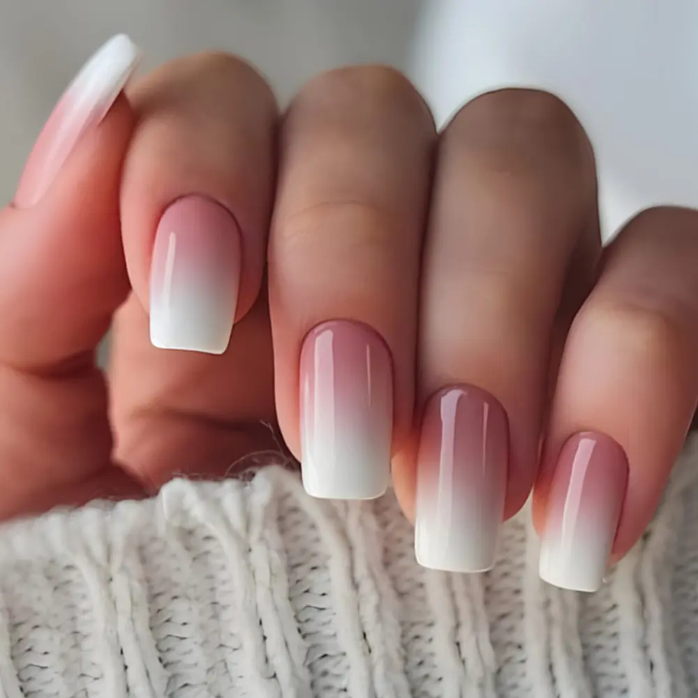 Simple Pink And White Gradient Detachable Nail