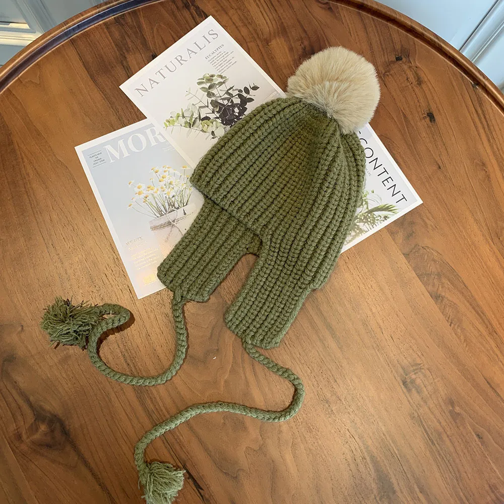 Warm Korean Style Ear Protection Parent-child Flying Baby Wool Men's And Women's Hats - Green
