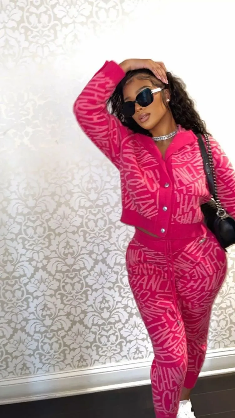 Autumn And Winter New Fashion Women's Clothing Printed Letters Printing Suit - Rose