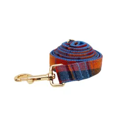Blue Background Velvet Plaid Dog Collar Hand Holding Rope Pet Collar Bandana - Dog Leash - View 1