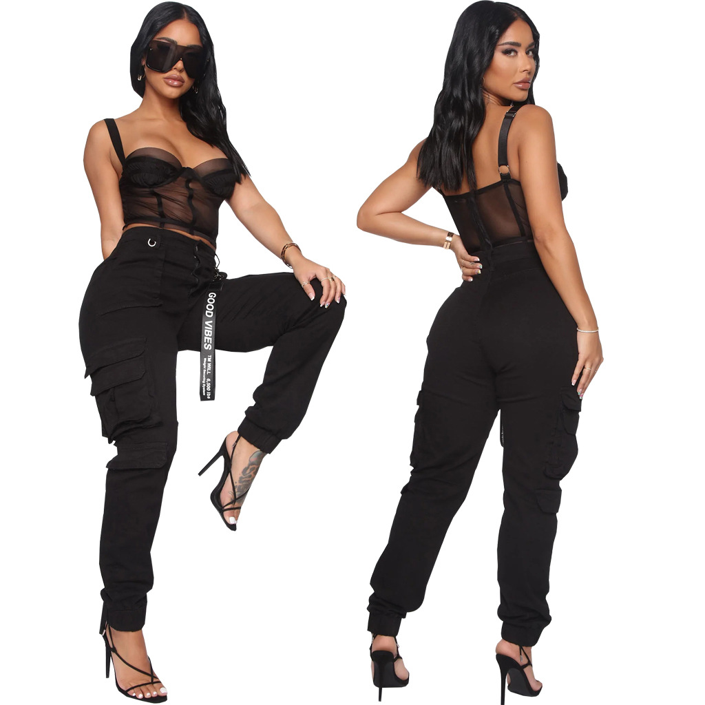 Fashion Slim Fit Camouflage Comfortable Leisure Tappered Stretch Overalls Black - Shop at LoveMi