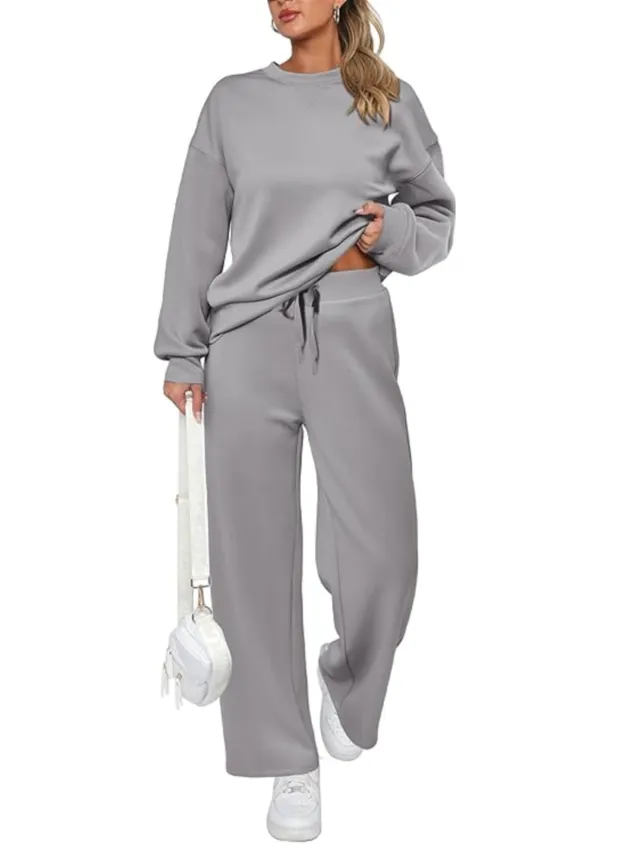 Casual Wide Leg Pocket Trousers Suit Gray - Shop at LoveMi