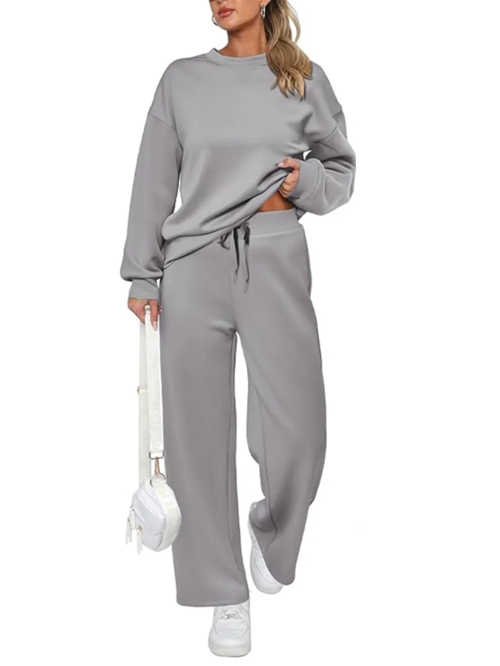 Casual Wide Leg Pocket Trousers Suit - Grey