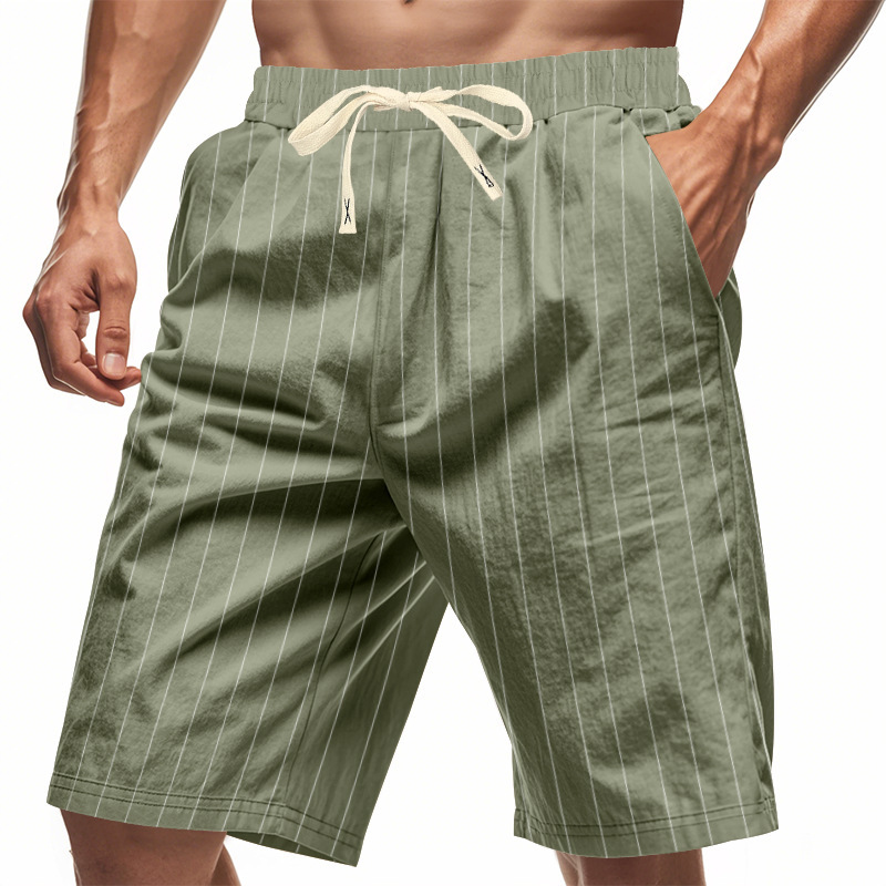 Mens Relaxed-fit Breathable American-style Linen Shorts For The Beach