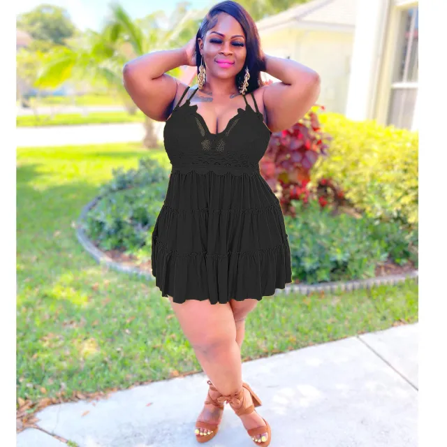 Women's Fashionable Large Size Lace Dress With Chest Wrap Black - Shop at LoveMi