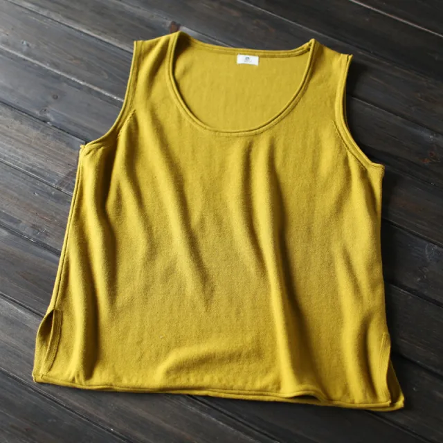 Round Neck Women's Loose Artistic Curling Distressed Vest Ginger Yellow - Shop at LoveMi