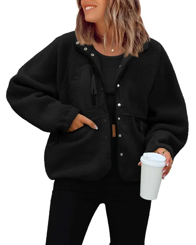 Polar Fleece Sports And Leisure Sweater Jacket Top Black - Shop at LoveMi