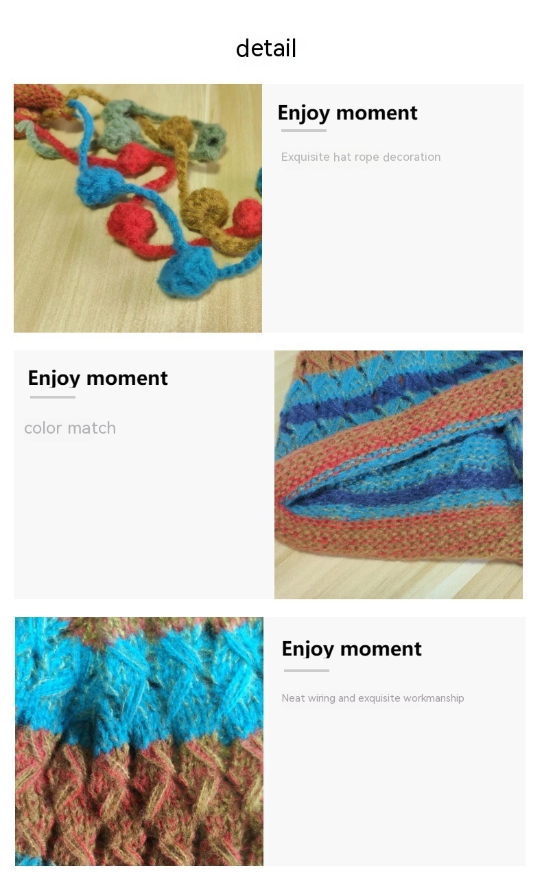 Season Handmade Crochet Color Ball Strap Wool Hat