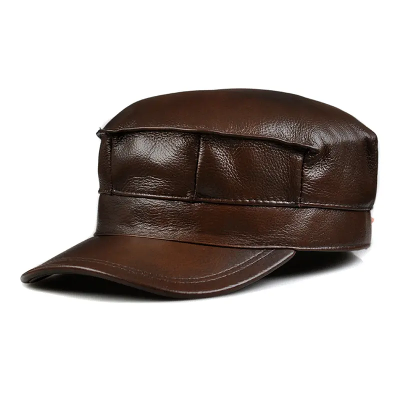 Autumn and Winter Men's Genuine Leather Octagonal Cap