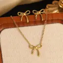 Stainless Steel Heart Bow Flower Necklace And Earrings Set view 15