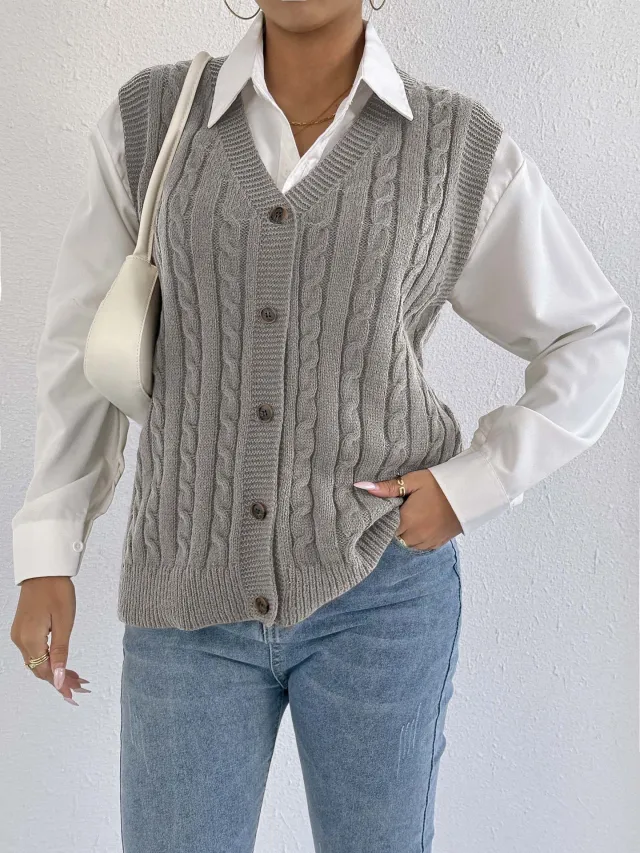 European And American Leisure Outer Twist Woven Vest Gray - Shop at LoveMi