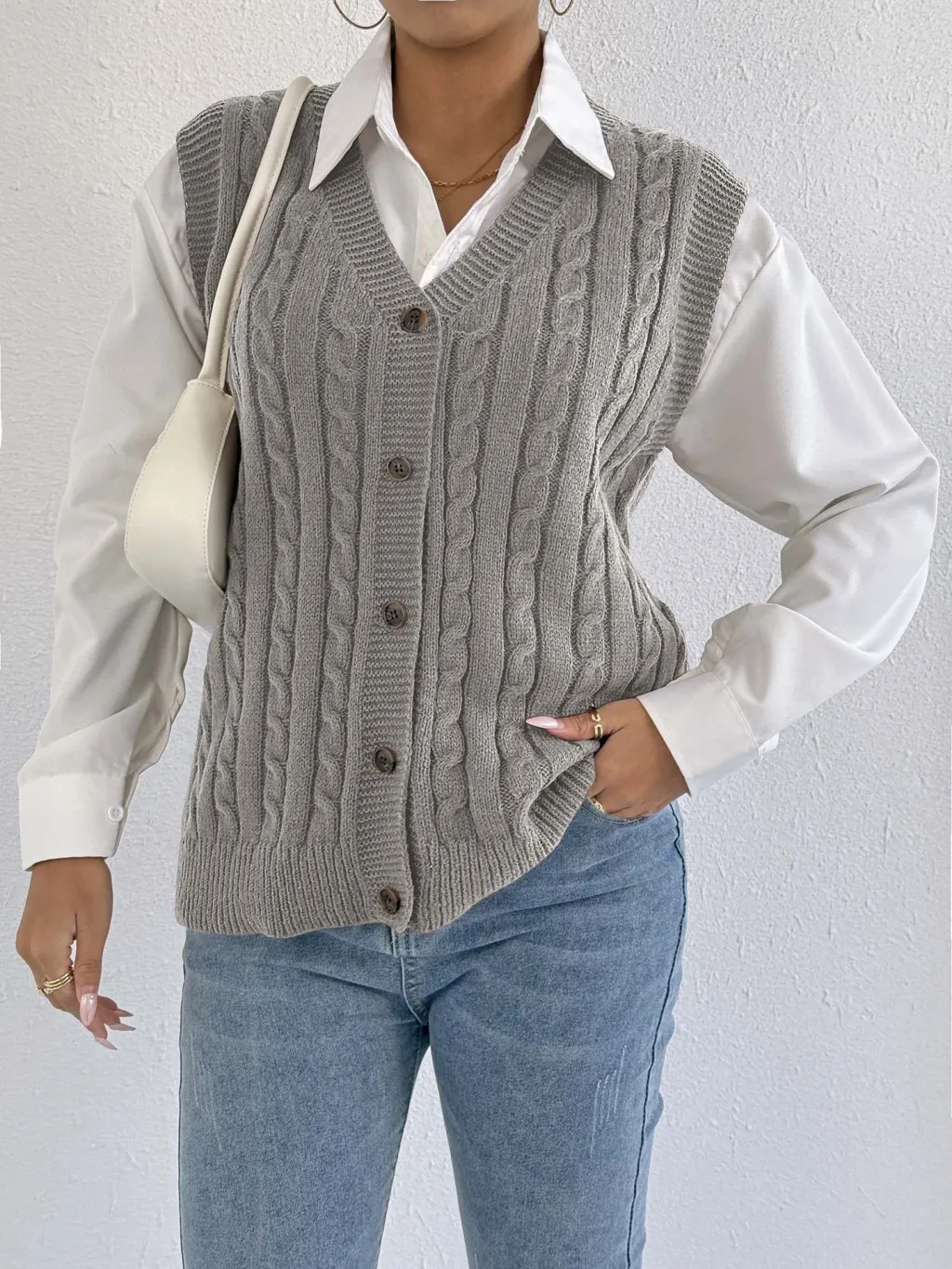 European And American Leisure Outer Twist Woven Vest - Gray