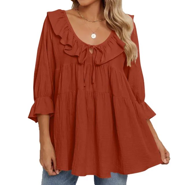 Womens Casual Crew neck Layered Shirt Wine - Shop at LoveMi