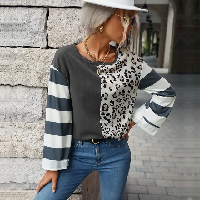 New European And American Autumn And Winter Stitching Waffle Knitted Pullover Sweater Dark Grey - Shop at LoveMi