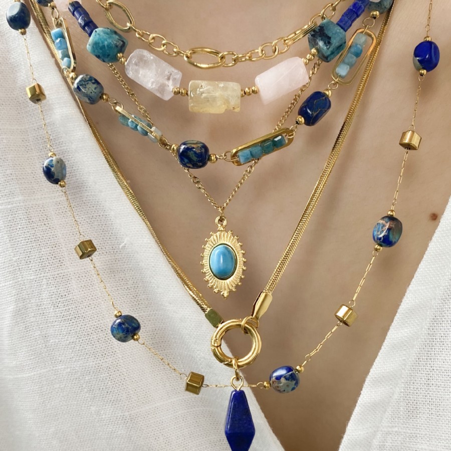 Women's Blue Pebble-style Layered Necklace