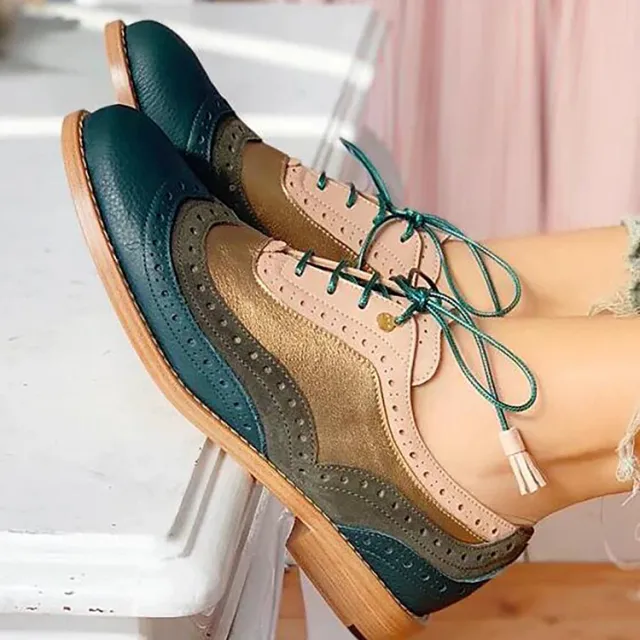 Retro Plus Size Color Matching Casual Flat Shoes Green - Shop at LoveMi