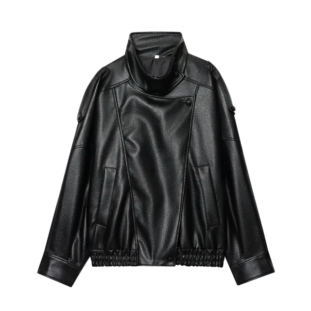 European And American Style Women's Autumn New Fashion Street Imitation Leather Jacket Coat Black - Shop at LoveMi