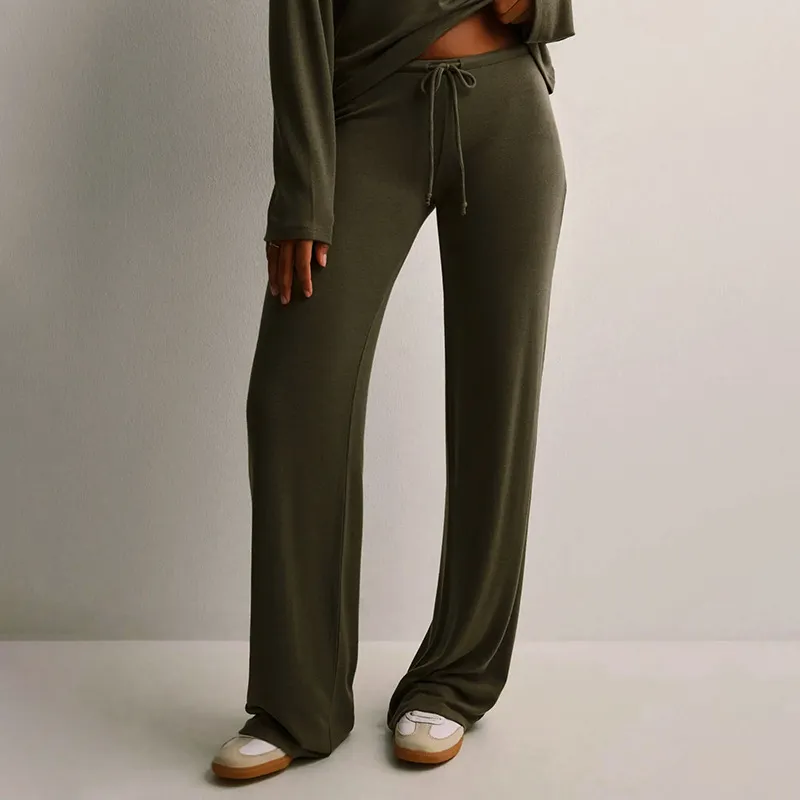 Women's Solid Color Sports And Leisure Drawstring Trousers - Army Green