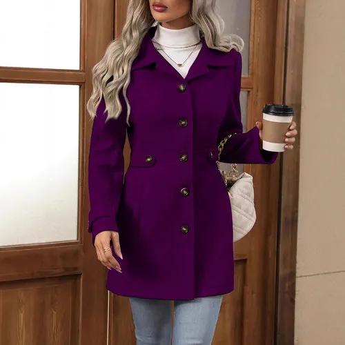 Mid Length Plus Size Wool Coat For Women Lined Wool Outerwear Purple - Shop at LoveMi