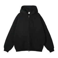 Fleece-lined Thickened American Zipper Men's Sweater And Pants - Black - View 1