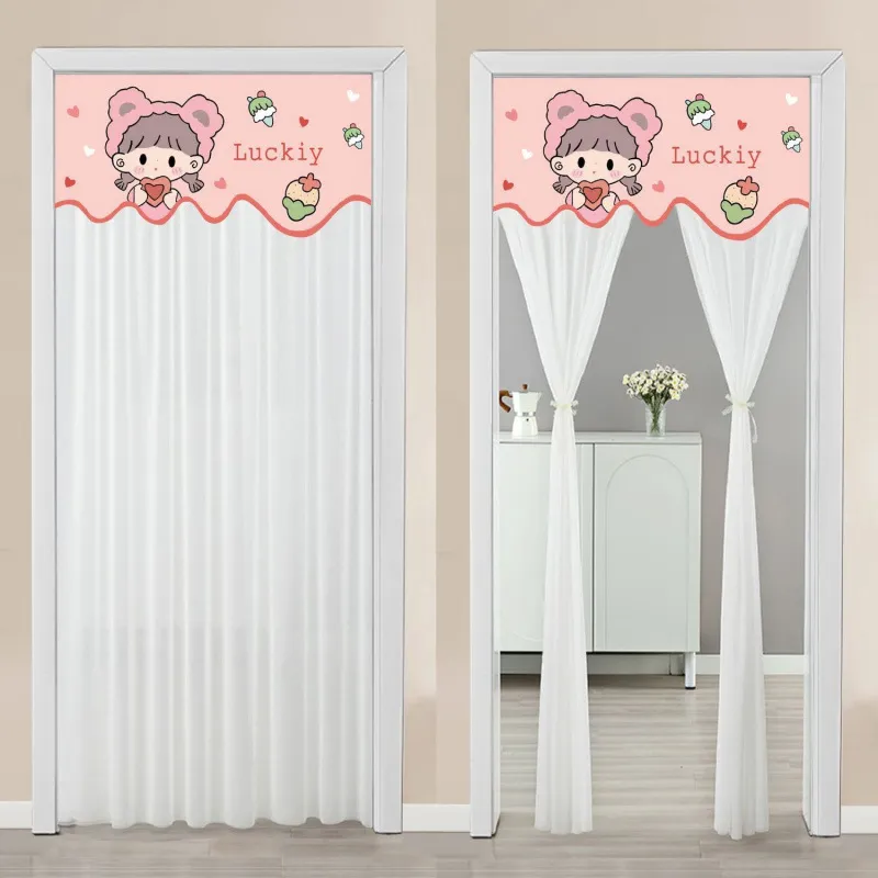 Non Perforated Magic Tape Gauze Double-layer Blackout Curtain - Cute Girl