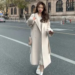 Loose Mid-length Lace-up Woolen Coat Women - Apricot - View 1