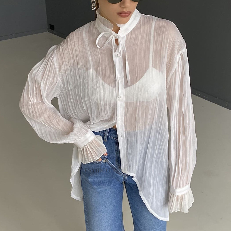 Single Breasted Irregular Shirt Female Loose Flared