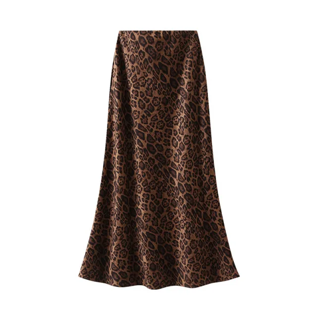 Suede Leopard Print Midi Skirt High Waist Khaki - Shop at LoveMi