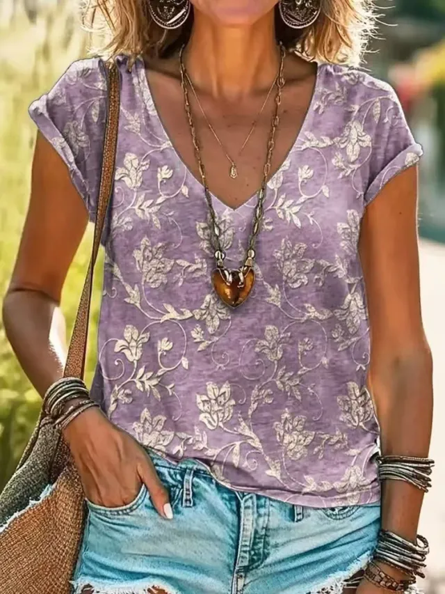 Casual Loose Fashion Digital Printing Multi color Short Sleeve Women 1Figure - Shop at LoveMi