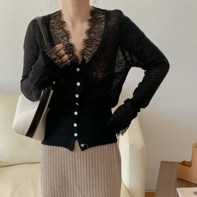 Spring Lace Sophisticated Knit Top With A Luxe Texture Black - Shop at LoveMi
