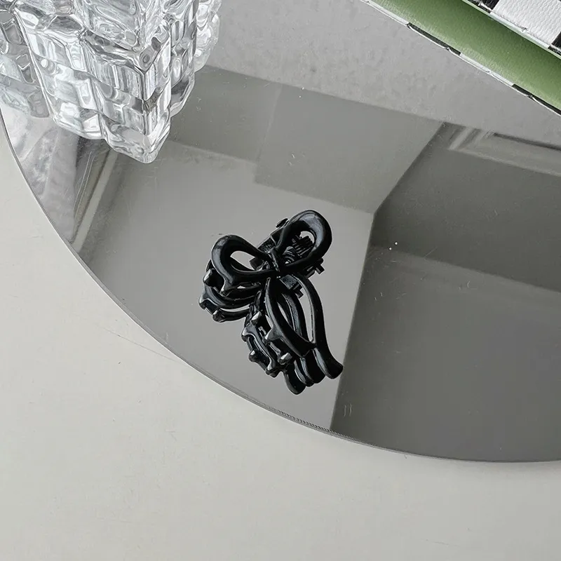 Color Bow Mini Side Bangs Small Jaw Clip Side Clip Princess Hair Claw - Black
