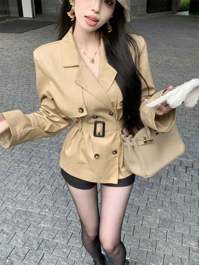 French Style Elegant Double Breasted Coat Khaki - Shop at LoveMi
