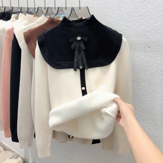 Velvet Thickening Sweater Women's Autumn And Winter Clothing Beige - Shop at LoveMi
