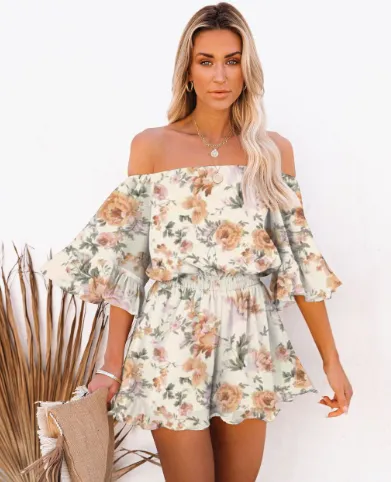 Patchwork Short Sleeve Loose Solid Color Chiffon Jumpsuit Orange - Shop at LoveMi